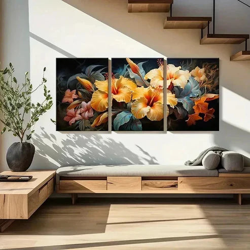 3pcs Floral Art Yellow Flowers Decor Wall Art Set Canvas Unframed - High Quality Print 100% Australian Made Wall Canvas