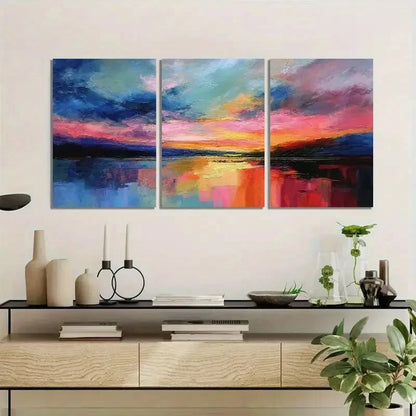 3pcs , Colorful Sky and Waves Landscape Painting Metal Print Ready to Hang Art - Bella Home Decor