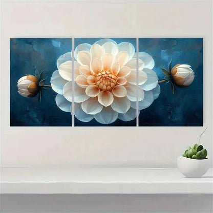 3pcs Flower Art Dahlia Painting Snow Art Metal Print Ready to Hang Art - Bella Home Decor