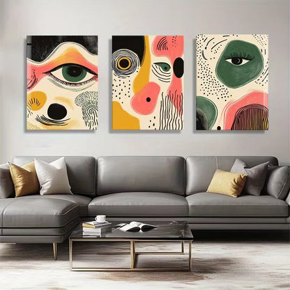 3pcs Abstract Designs of Faces Metal Print Ready to Hang Art - Bella Home Decor