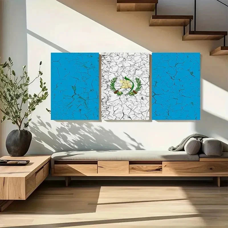 3pcs Guatemala Country Flag Cracked Effect Metal Print Ready to Hang Art
