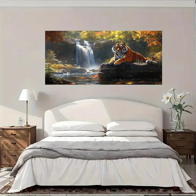 Tiger In Autumn Forest Wall Art Canvas Office Home Room Framed 120x60cm