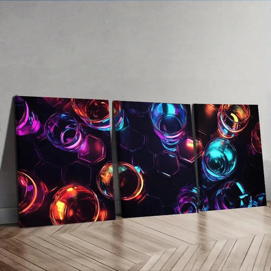3pcs Featuring Vibrant Neon Lights Wall Art Set Canvas Framed 40x60cm - High Quality Print 100% Australian Made Wall Canvas Ready to Hang