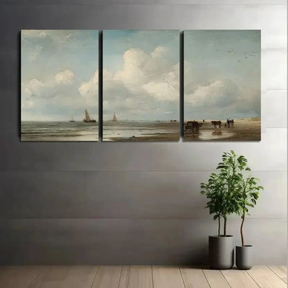 3pcs Dutch Coast with Fishing Boats Paintings Metal Print Ready to Hang Art - Bella Home Decor