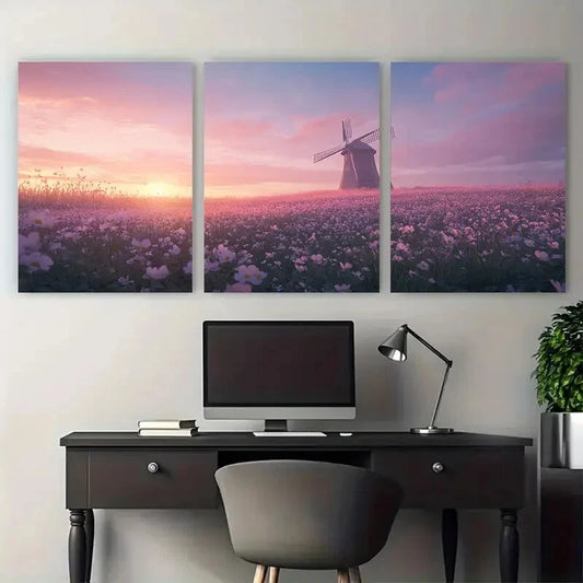 3pcs Nordic Minimalist Summer Meadow Metal Print Ready to Hang Art