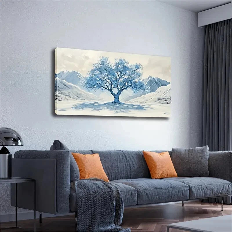 Snowy Mountain Majestic Tree Wall Art Canvas Office Home Room Framed 120x60cm - Bella Home Decor