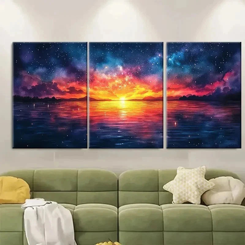 3pcs Starry Night Sky Reflected FG Wall Art Set Canvas Framed 60x90cm - High Quality Print 100% Australian Made Wall Canvas Ready to Hang