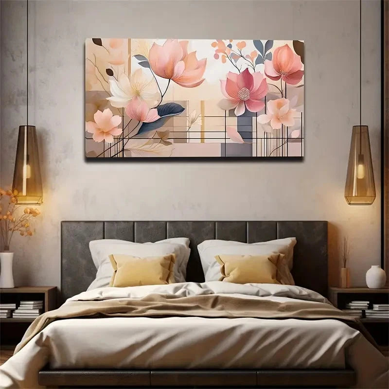 Geometric Blooming Flowers Wall Art Canvas Office Home Room Framed 120x60cm