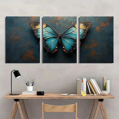 3pcs Featuring Butterfly Teal & Gray Wall Art Canvas Unframed - High Quality Print 100% Australian Made Wall Canvas