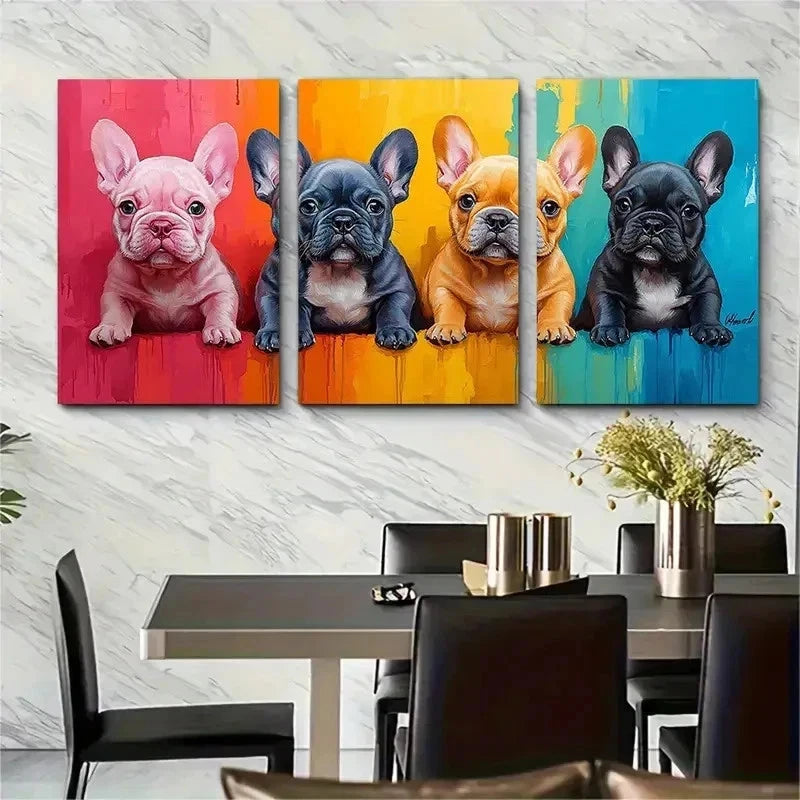 3pcs French Bulldog Puppy Watercolour Perfect Wall Art Set Canvas Framed 50x70cm - High Quality Print 100% Australian Made Wall Canvas Ready to Hang - Bella Home Decor