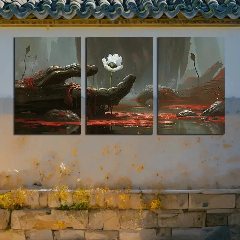 3pcs Flowers on The Palm of The Hand Metal Print Ready to Hang Art