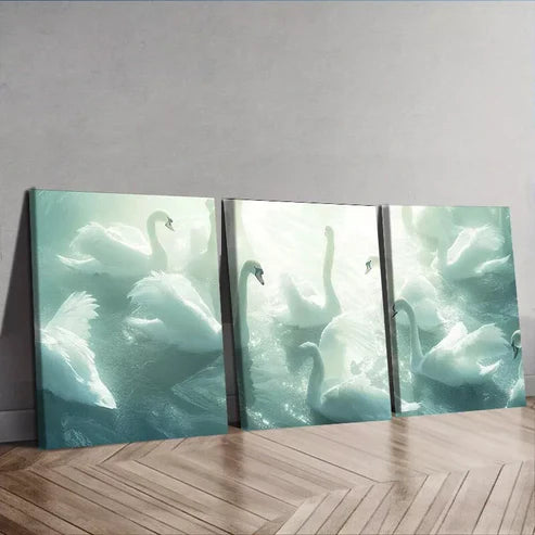 3 PCS Elegant Swans On Water Wall Art Set Canvas Unframed - High Quality Print 100% Australian Made Wall Canvas