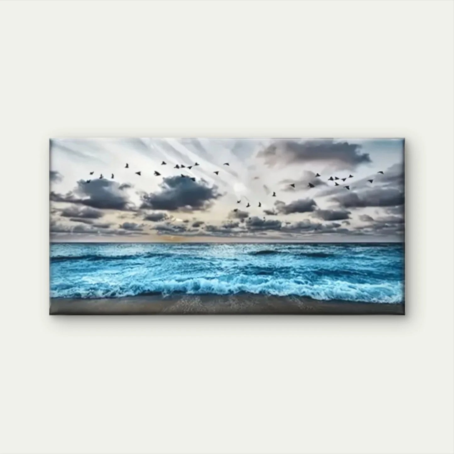 Blue Beach Birds Dark Sky Wall Art Canvas Office Home Room Framed 120x60cm