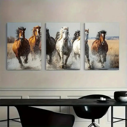 3pcs Group of Horses Galloping Across The Screen Metal Print Ready to Hang Art - Bella Home Decor