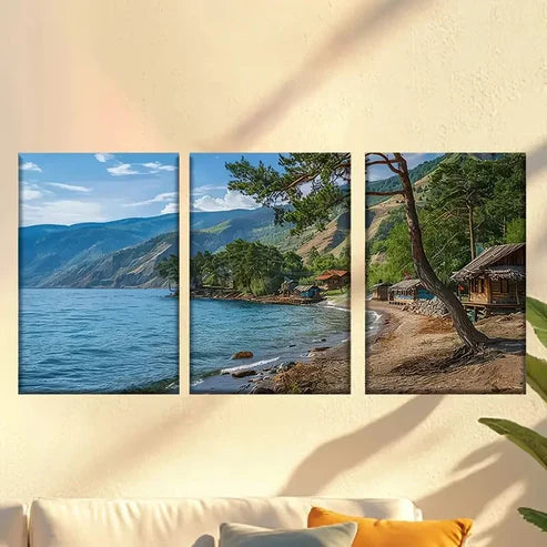 3pcs Interesting Island Hut Wall Art Set Canvas Unframed – High Quality Print 100% Australian Made Wall Canvas