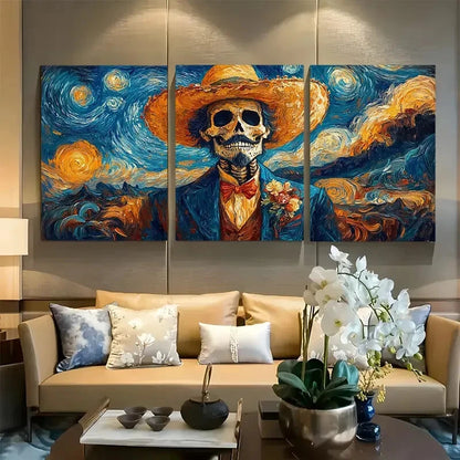 3pcs Undead Spanish Man Sombrero Van Gogh Inspired Metal Print Ready to Hang Art