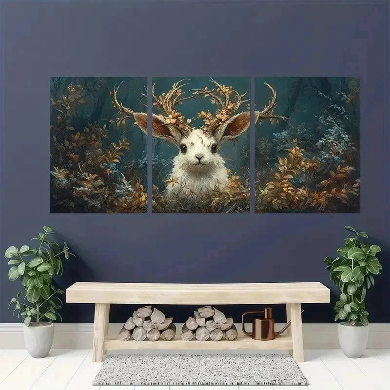 3pcs Moody Jackalope Canvas Wall Art Set Canvas Framed 60x90cm - High Quality Print 100% Australian Made Wall Canvas Ready to Hang