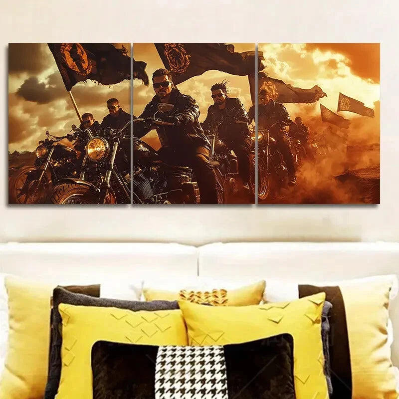 3pcs Motorcycle Dramatic Biker Scene Perfect Wall Art Set Canvas Framed 50x70cm - High Quality Print 100% Australian Made Wall Canvas Ready to Hang - Bella Home Decor