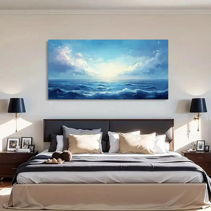 Ocean Waves Blue Sea Modern Wall Art Canvas Office Home Room Framed 120x60cm - Bella Home Decor