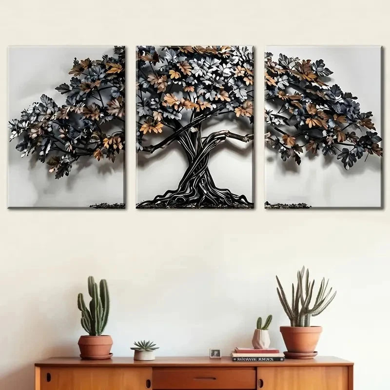 3pcs Minimalist Style Tree Of Life Metal Print Ready to Hang Art