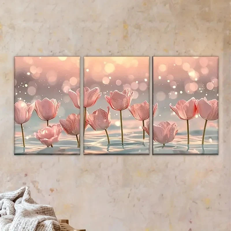 3pcs Series of three pictures of pink flowers Wall Art Set Canvas Framed 60x90cm - High Quality Print 100% Australian Made Wall Canvas Ready to Hang