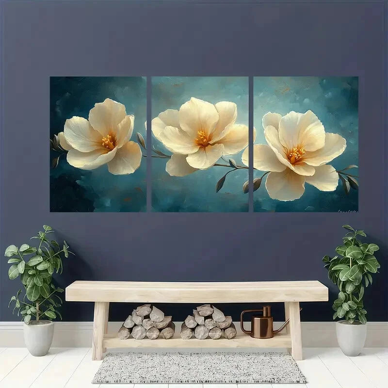 3pcs Elegant White Freesia Flower Art Prints Metal Print Ready to Hang Art - Bella Home Decor