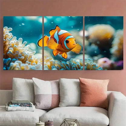 3pcs Clown Fish in Anemone Sea Life Metal Print Ready to Hang Art - Bella Home Decor
