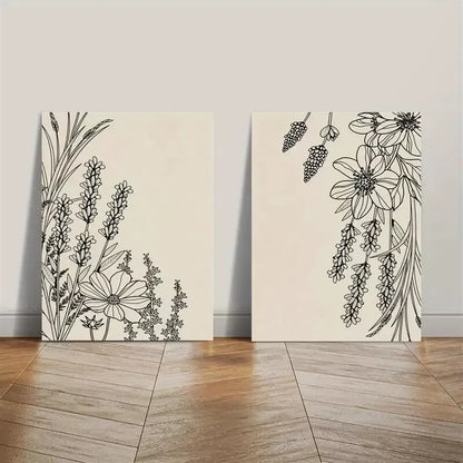 2pcs lack Abstract Line Plant & Flower, Minimalist Art Canvas Framed 50x75cm - High Quality Print 100% Australian Made Wall Canvas Ready to Hang - Bella Home Decor