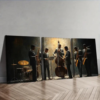 3pcs A group of vintage jazz musicians Wall Art Set Canvas Unframed - High Quality Print 100% Australian Made Wall Canvas - Bella Home Decor
