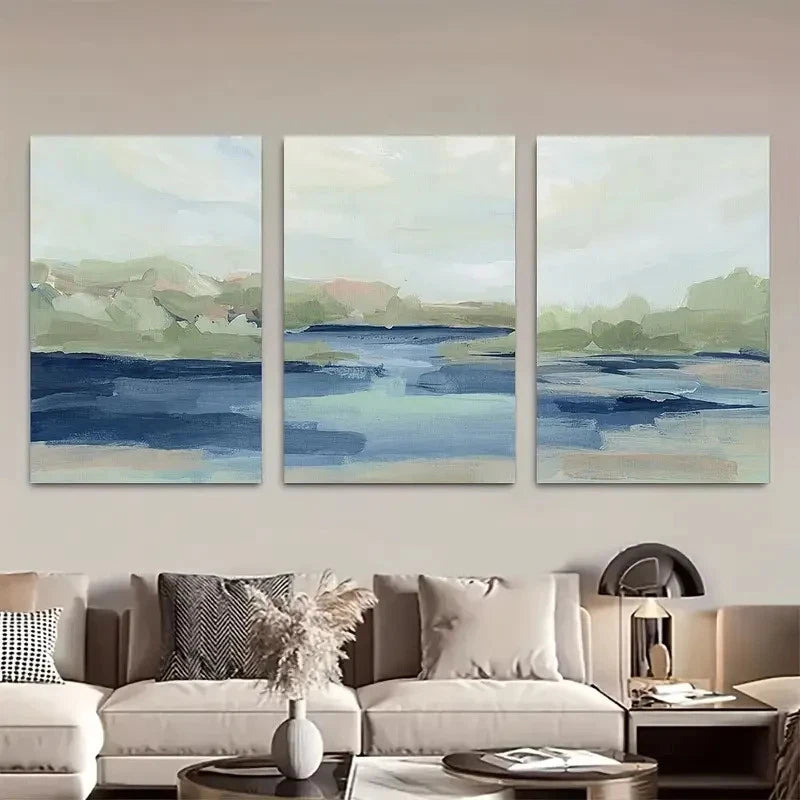3pcs Blue & Green Seascape Water Scene Wall Art Metal Print Ready to Hang Art - Bella Home Decor