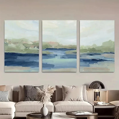 3pcs Blue & Green Seascape Water Scene Wall Art Metal Print Ready to Hang Art - Bella Home Decor