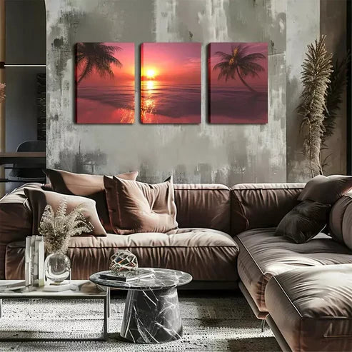 3pcs Ocean, Sunset, Coconut Tree  Wall Art Canvas Unframed - High Quality Print 100% Australian Made Wall Canvas