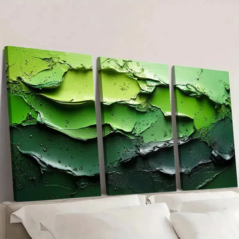 3pcs Black and Green Textured Abstract Q   Wall Art Set Canvas Framed 60x90cm - High Quality Print 100% Australian Made Wall Canvas Ready to Hang - Bella Home Decor