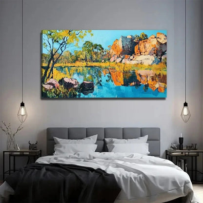 Lake Mountain Suitable Wall Art Canvas Office Home Room Framed 120x60cm
