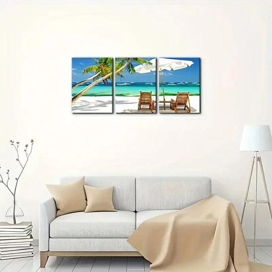3pcs Depicting a Tropical Beach Vacation Metal Print Ready to Hang Art