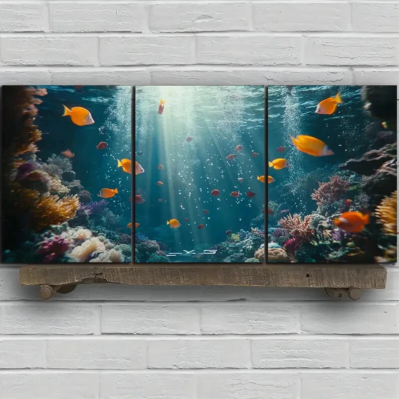 3pcs Fish in the Under Water Beach Scene Metal Print Ready to Hang Art - Bella Home Decor