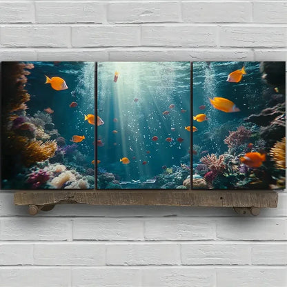 3pcs Fish in the Under Water Beach Scene Metal Print Ready to Hang Art - Bella Home Decor