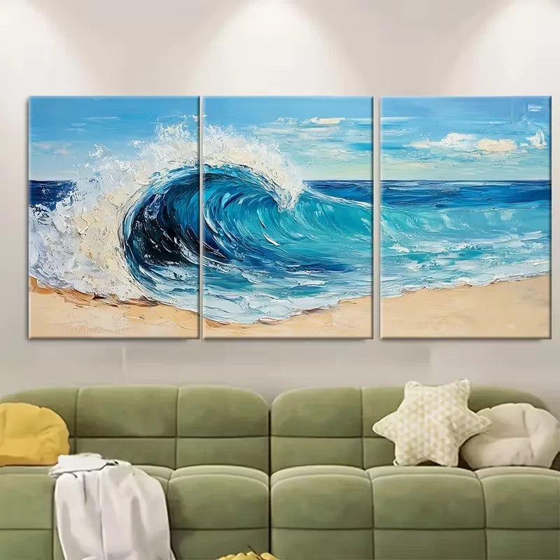 3pcs Abstract Waves Textured Painting Metal Print Ready to Hang Art - Bella Home Decor
