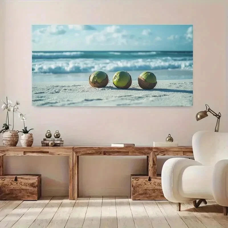 Coconuts on Sandy Beach wall canvas office home room framed 120x60cm - Bella Home Decor