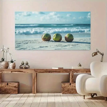 Coconuts on Sandy Beach wall canvas office home room framed 120x60cm - Bella Home Decor