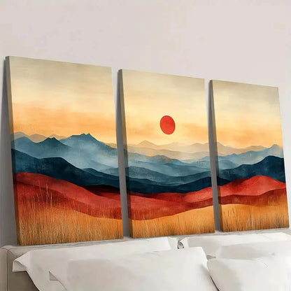 3pcs Brown Pastel Mountains & Sunset ML  Wall Art Set Canvas Framed 40x60cm - High Quality Print 100% Australian Made Wall Canvas Ready to Hang - Bella Home Decor