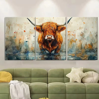 3pcs Scottish Highland Cattle Bull Metal Print Ready to Hang Art
