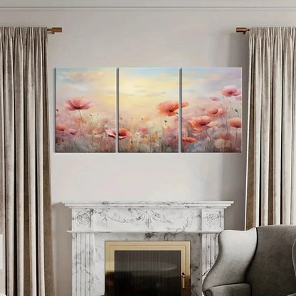 3pcs Poppy Field Soft Pastel Dreamy Lands Colors Metal Print Ready to Hang Art - Bella Home Decor