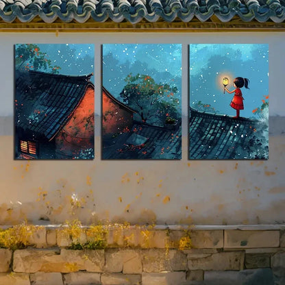 3pcs Elves Perch on The Cliffs of Mushroom Roofs Metal Print Ready to Hang Art - Bella Home Decor