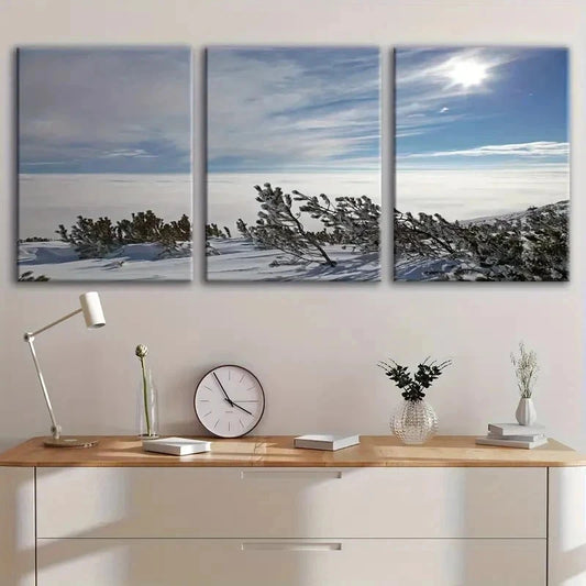 3pcs Winter Snowy Mountain Landscape Wall Art Set Canvas Framed 50x70cm - High Quality Print 100% Australian Made Wall Canvas Ready to Hang