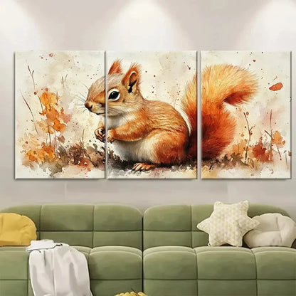 3pcs Charming Watercolor Squirrel Metal Print Ready to Hang Art - Bella Home Decor
