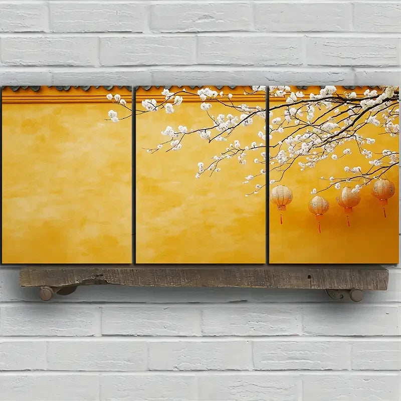 3pcs Architecture And Plum Blossoms Metal Print Ready to Hang Art - Bella Home Decor