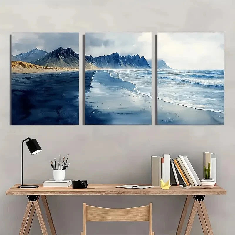 3pcs Watercolor Landscape Travel Poster Metal Print Ready to Hang Art - Bella Home Decor