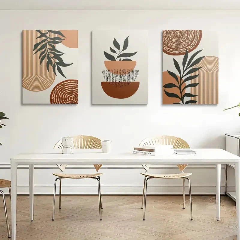 3pcs Abstract Painting with Geometric Patterns Metal Print Ready to Hang Art - Bella Home Decor
