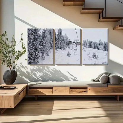 3pcs Snowy Forest Ski Lift & Pine Trees Posters Metal Print Ready to Hang Art - Bella Home Decor